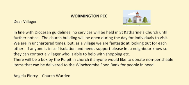 March 25, 2020. A flyer from the Parochial Church Council about the closure of the church
