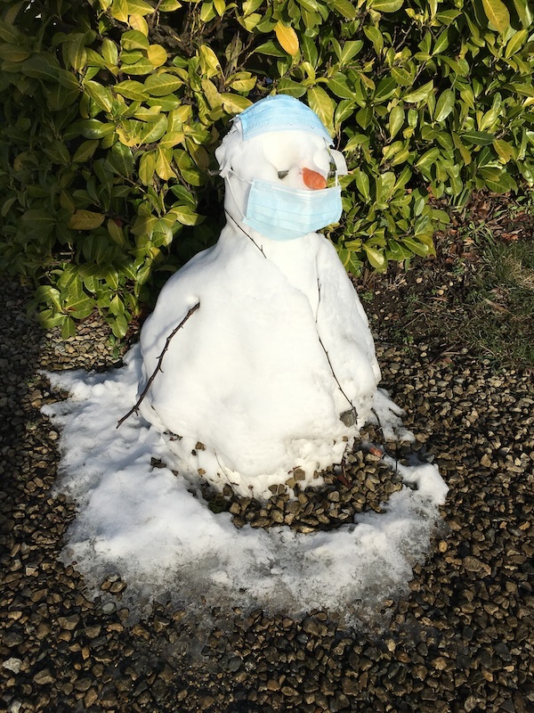 January 25, 2021. Medical snowman with a face mask