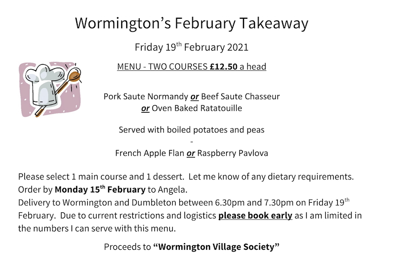 WVS-PCC takeaway menu, February 2021