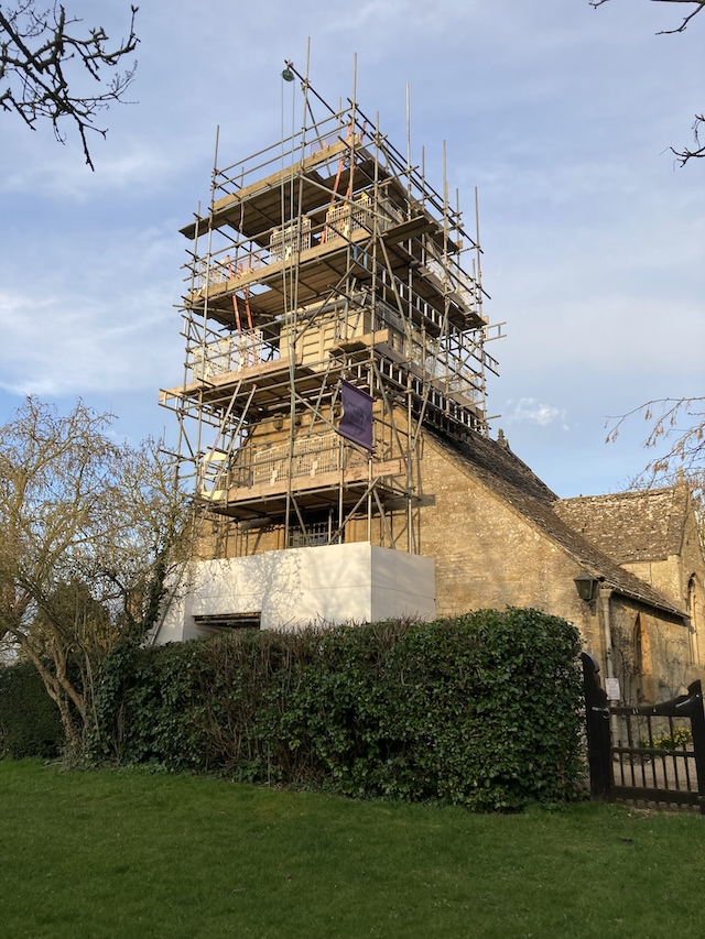 March 11 2025_the front of the church and tower in scaffolding